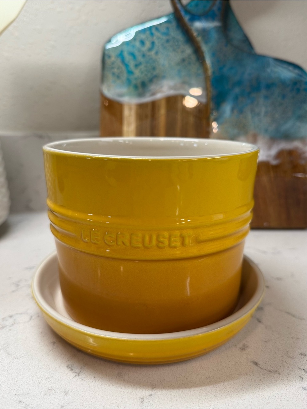 Le Creuset Nectar Stoneware Multi-Purpose Crock/ planter with Saucer *HTF*